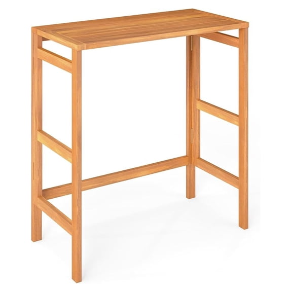 Wood Outdoor Folding Bar Table, Patio Rectangle Counter Height Pub Table with Slatted , for Balcony, Backyard Garden and Poolside