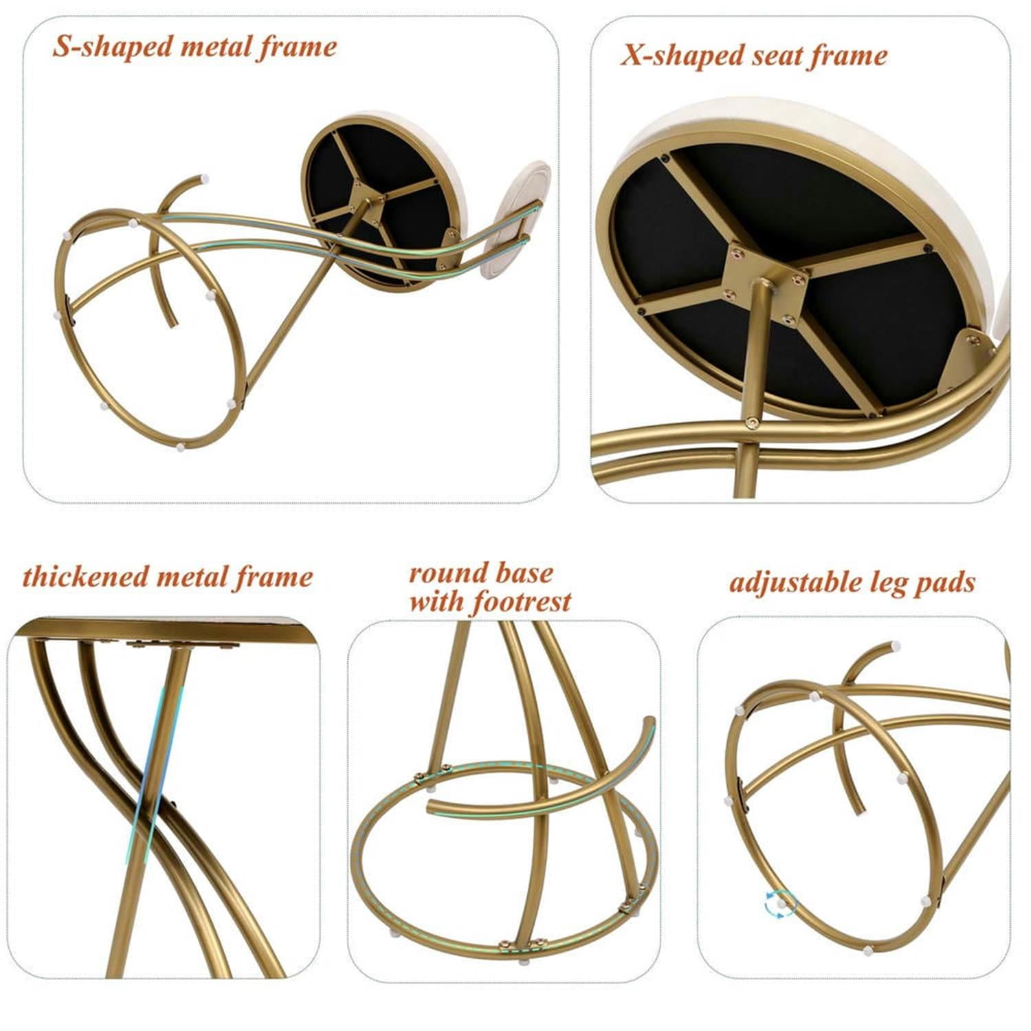 Demi Bonn 33" Counter Height Bar Stools Set of 2, Velvet Upholstered Barstools with Back, Kitchen Island Countertop Chairs for Dining Room, White