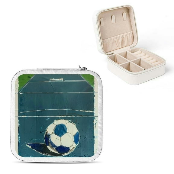 Shiartex Soccer Ball Small Jewelry Box for Women Necklace Ring Earring Organizer Case White
