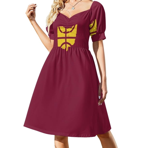 Vestido retro de baloncesto de Ohio - Borgoña de manga corta Falda de mujer Vestidos de mujer Vestido de verano mujer moda
