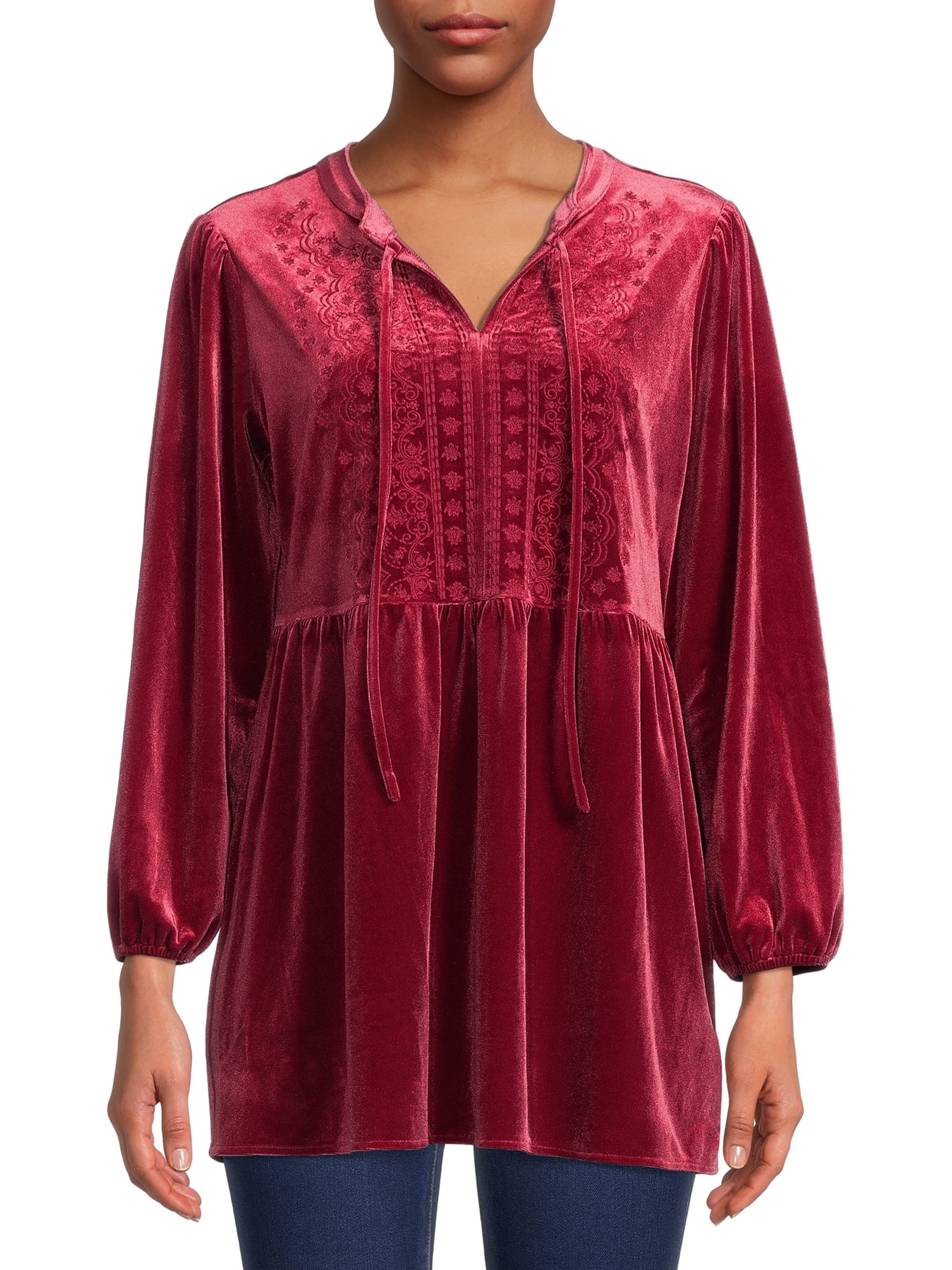 The Pioneer Woman Embroidered Velvet Empire Waist Top