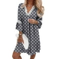 thumbnail image 4 of iOPQO casual dresses for women Women Summer Dresses For 2022 Ethnic Style Dress Lace Trim V Neck Floral Dress Dot Floral Printing Three Quarter Sleeves Swing Dress Bohemian Mini Dress Grey M, 4 of 6