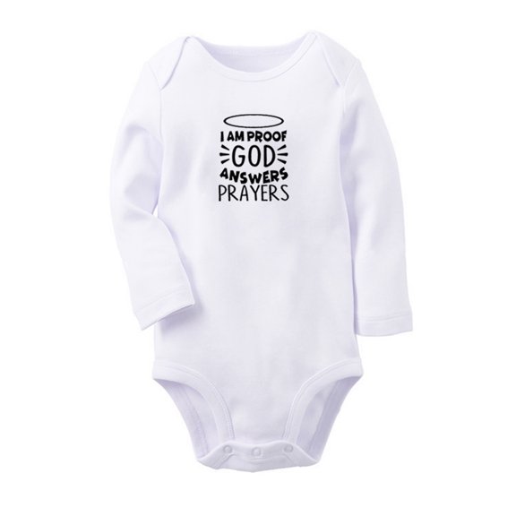 I am Proof God Answers Prayers Funny Rompers, Newborn Baby Unisex Bodysuits, Infant Jumpsuits, Toddler 0-12 Months Kids Long Sleeves Oufits (White, 6-12 Months)