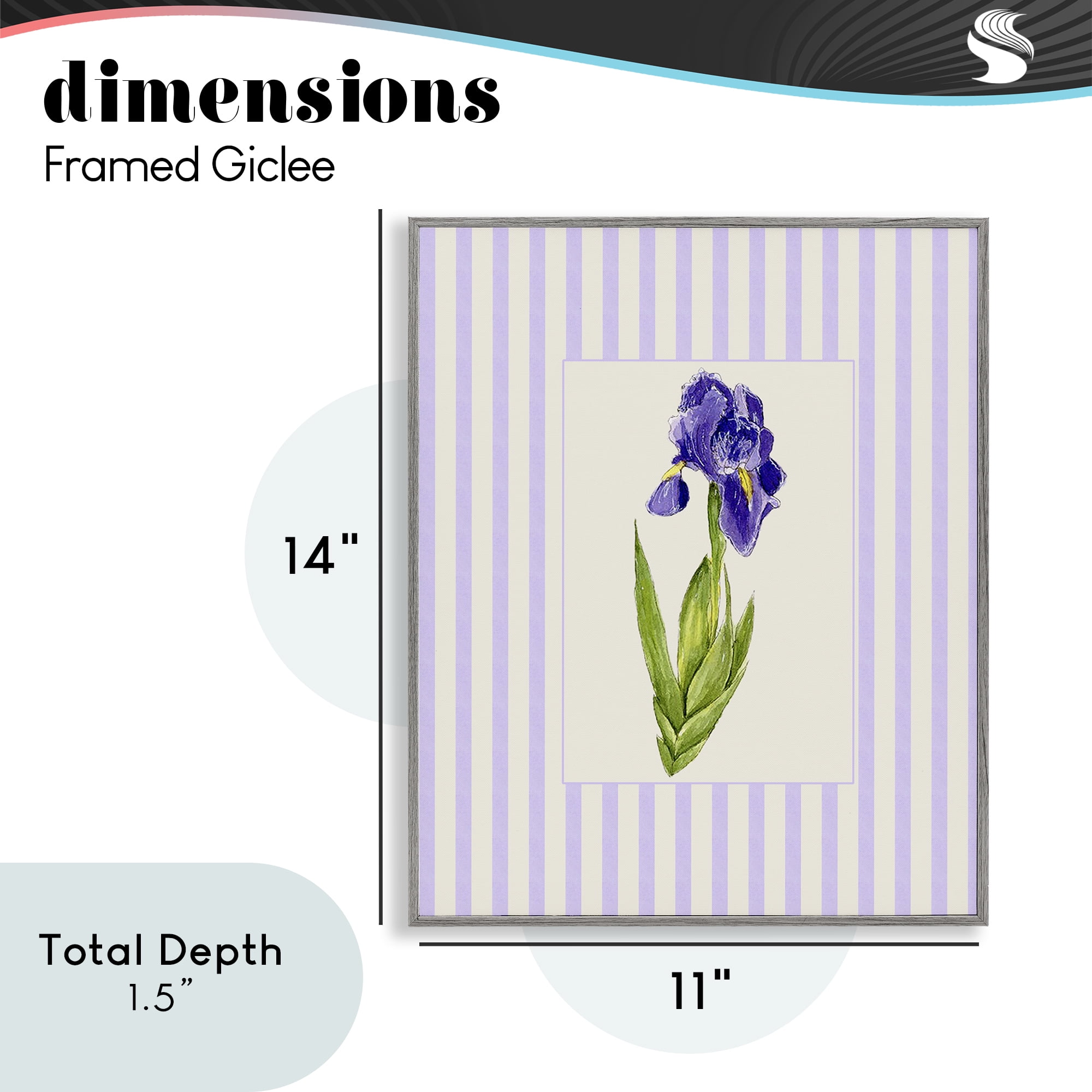 Purple Stripe Iris Gray Framed Giclee Art, design by Lisa Wehmeyer