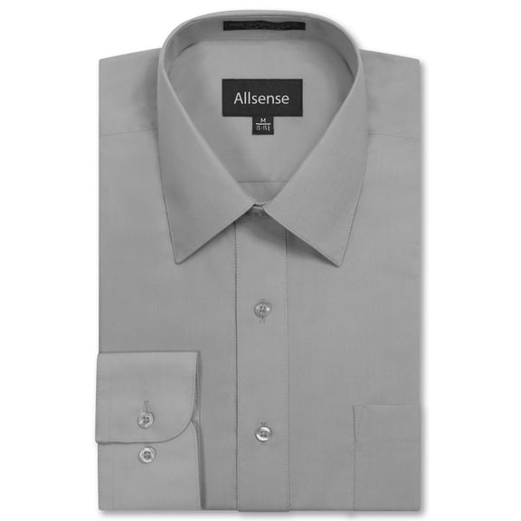 Allsense Men's Regular-Fit Long-Sleeve Dress Shirt, Light Grey, Medium