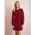 thumbnail image 4 of Women'S Elegant Mesh Mini Dress Crew Neck Long Sleeve Button Down Casual Business Short Party Dress Wine Red S, 4 of 8