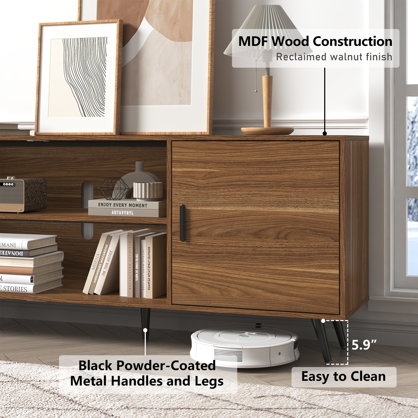 ChVans 80 Inch Mid Century Modern TV Stand for TVs up to 90 inches, Wood TV Stand with Storage, Entertainment Center for Living Room Bedroom, TV Media Console