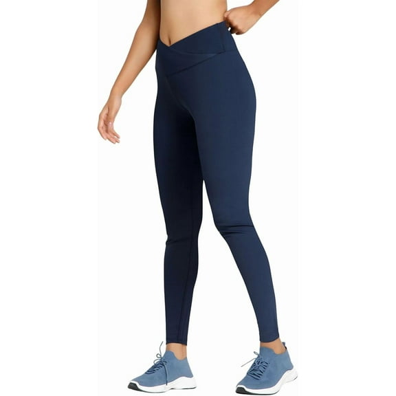 RIYU Crossover High Waisted Leggings Women's Yoga Pants Workout Clothes for Gym Activewear for Petite Sizes Navy X-Small