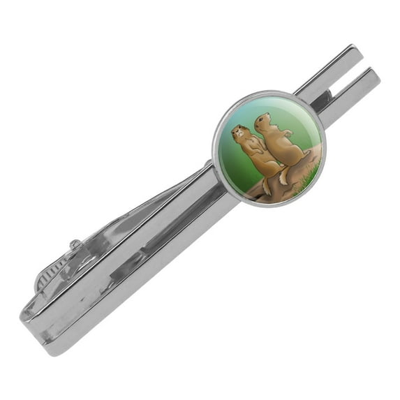 Pair of Prairie Dogs Round Tie Bar Clip Clasp Tack Silver Color Plated