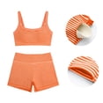 thumbnail image 2 of Womens Striped Workout Set Two Piece Yoga Sets Activewear Stripe Pattern Stretchy Soft Activewear Sets 2 Piece Summer Matching Set Doubel Layer Square Neck Gym Outfits Orange L, 2 of 9
