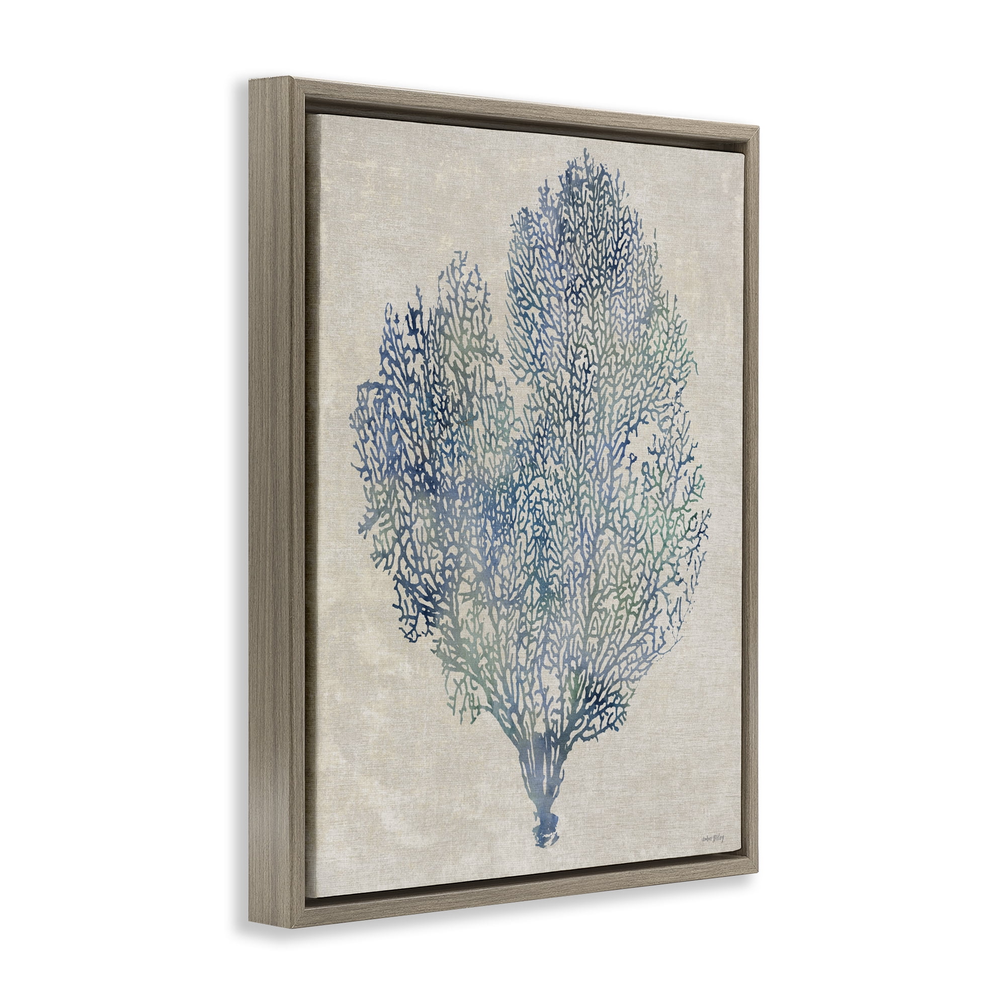 Stupell Industries Fan Coral in Blue & Green Brown Framed Floater Canvas Wall Art, design by Amber Sterling