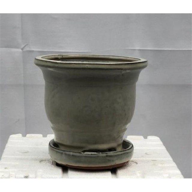 Pot à Bonsaï en Céramique Beige 5.75 x 5.75 x 5.5 Po avec Plateau d'Humidité, Rond