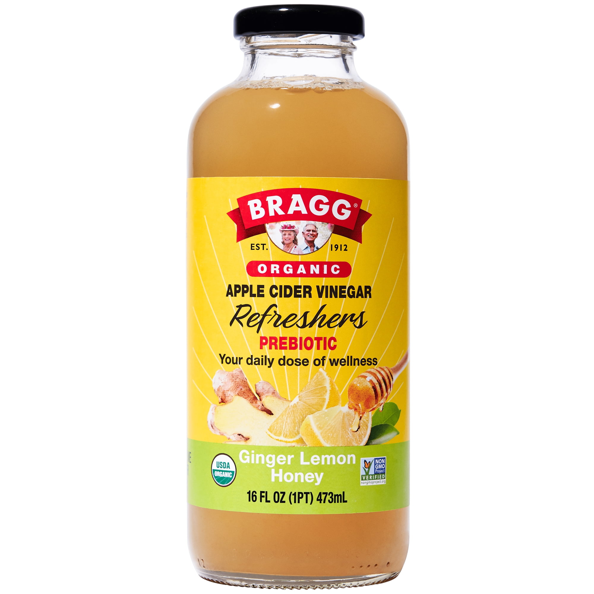(4 pack) Bragg Organic Apple Cider Vinegar Refresher, Ginger Lemon Honey, 16 fl oz
