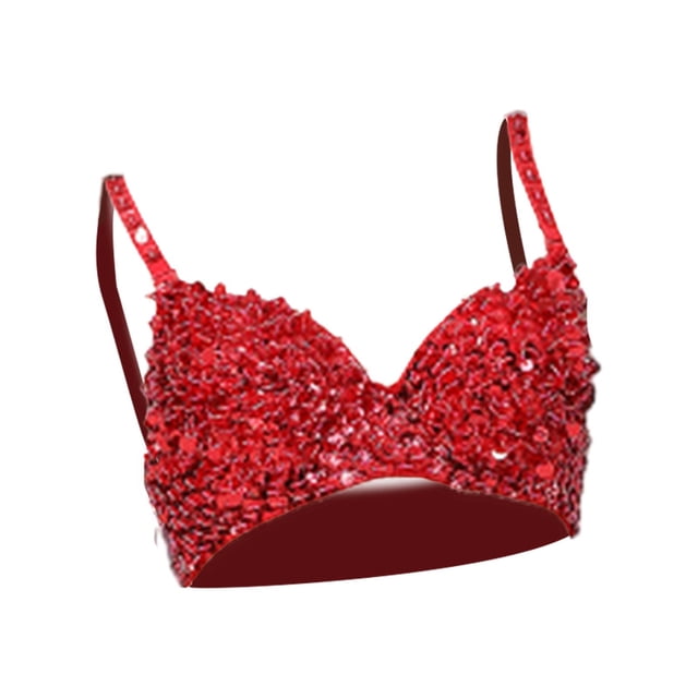Corsé de lentejuelas, disfraz punk, sujetador de lentejuelas para chicas de espectáculos en clubes, fiestas de danza del vientre rojo