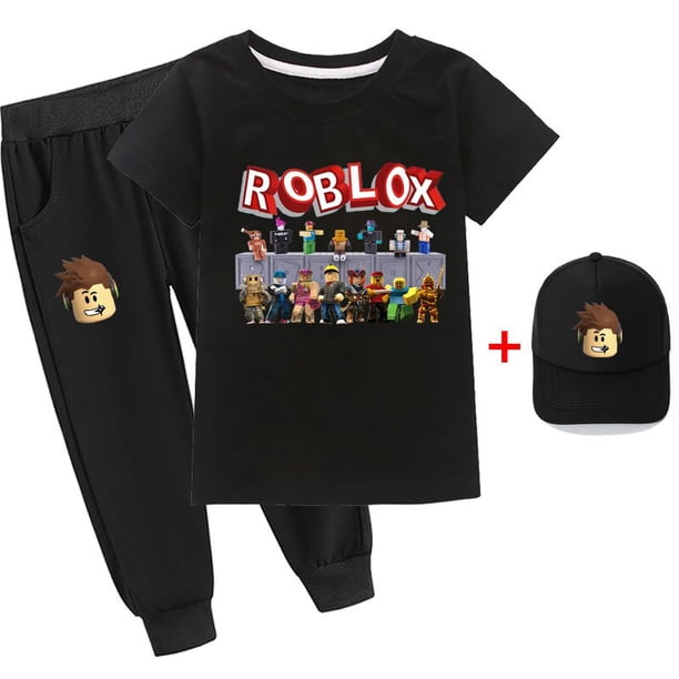 Juego Roblox de dos piezas para niños y niñas, traje de camiseta de manga corta y sombrero, algodón fino bidimensional, periférico, el mejor regalo, nuevo