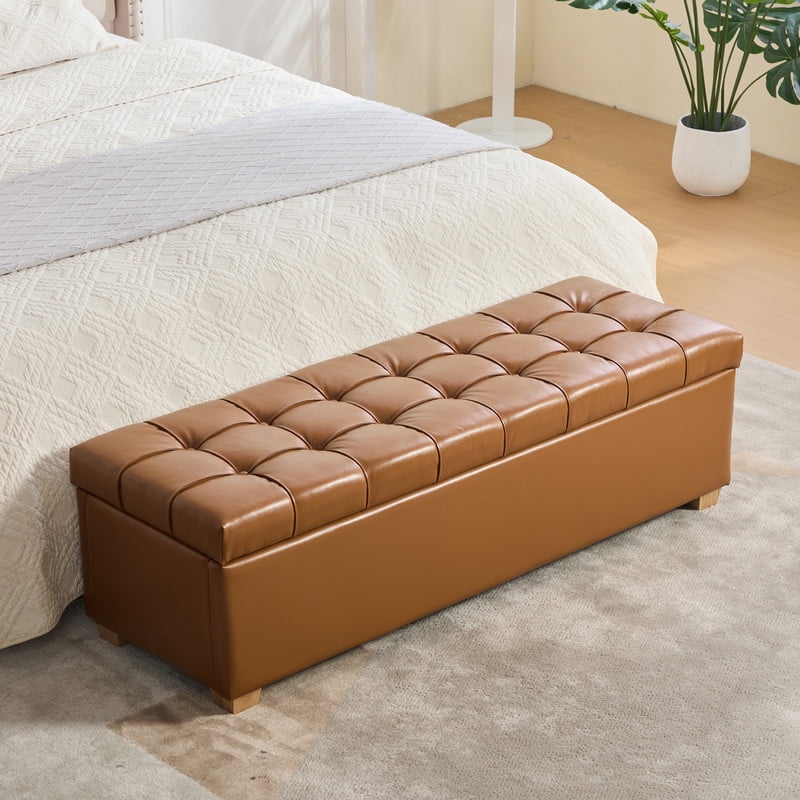 AISWORD60.2"W Upholstered PU Storage Bench,Tufted Flip-Top Ottoman for Living Room, Bedroom, Entryway