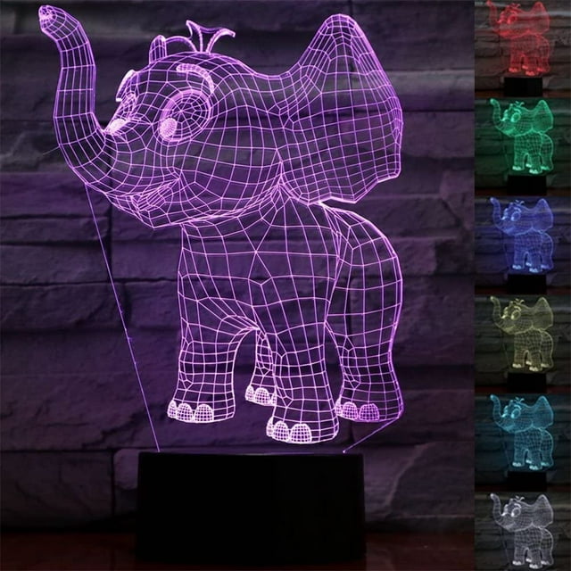 Abstractive 3D Optical Illusion Elephant Colorful Lighting Effect Touch Switch USB Powered LED Decoration Night Light Desk Lamp for Holiday Birthday Gift