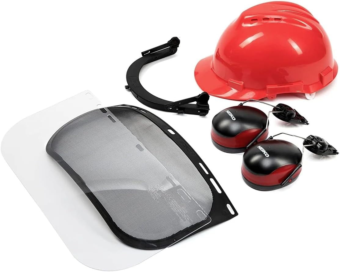 NEIKO 53889A Safety Face Shields, Forestry Helmet with Shield and Earmuffs, Chainsaw Helmet with Face Shield, Hard Hat Safety Gear Equipment, Protective Face Shield & Mesh Shield for Face Protection