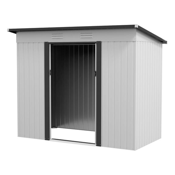 Metal Garden Shed 8x4 ft White - Outdoor Storage Lockable Steel Tool Shed with Vents