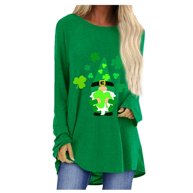 Pompotops T-Shirt à Manches Longues et Col Rond Femme Casual St. Patrick Top Chemisier