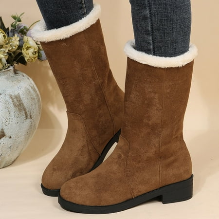 

Zedker Winter Boots For Women Heels For Women Women S Flock Solid Plus Velvet Round Toe Plus Velvet Up Middle Tube Flat Boots Shoes Womens Boots Clearance Sale