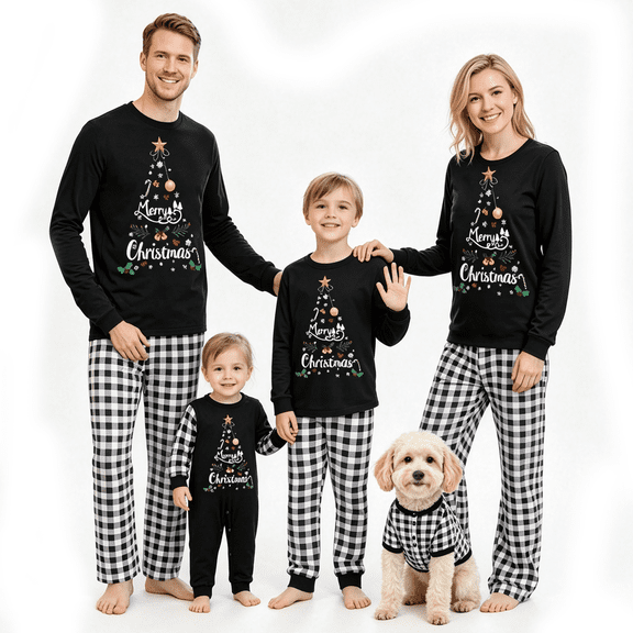 RUINIXCW Family Christmas Pajamas Matching Sets Xmas PJS Holiday Jammies for Whole Family Tree Long Sleeve Tops and Plaid Pants Mommy and Me Christmas Outfits Sleepwear