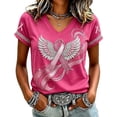 thumbnail image 2 of Mfakffe Breast Cancer Shirts for Women Breast Cancer Awareness V Neck Short Sleeve T-Shirt Pink Angel Wings Pink Ribbon Graphic Casual Tee, 2 of 4