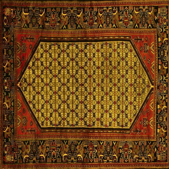 Ahgly Company Machine Washable Indoor Square Persian Yellow Traditional Area Rugs, 3' Square