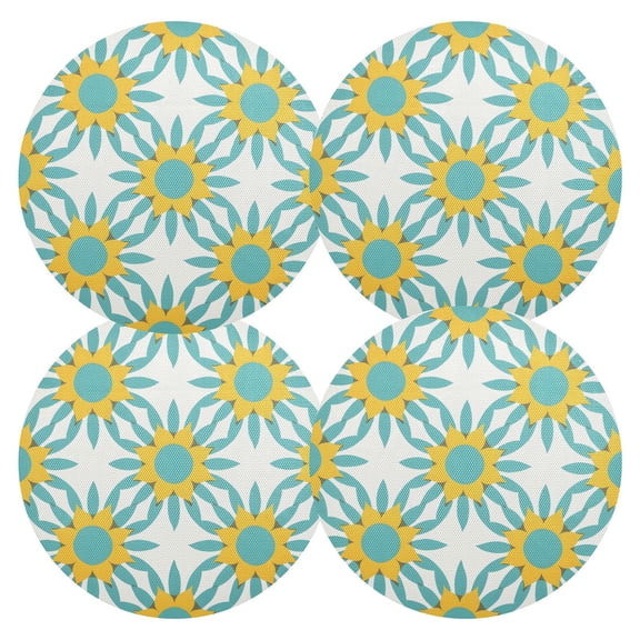 Ryvnso Sunflowers with Turquoise Round Plate Mats Dining Table Placemat Set of 4 for Holiday Decoration