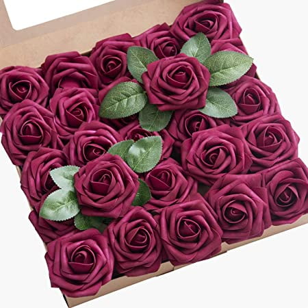 Ling S Moment Artificial Rose Flowers Realistic 25pcs Berry Pink Fake Roses With Stem For Diy Wedding Bouquets Centerpieces Bridal Shower Party Home Decorations Walmart Com Walmart Com