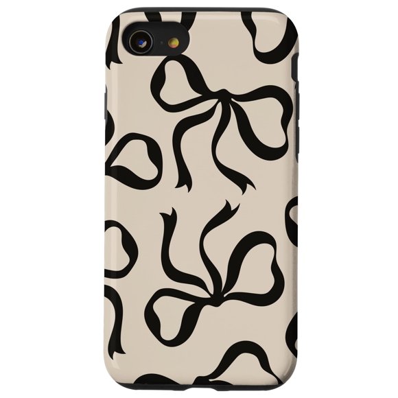 Funda de teléfono para iPhone SE (2020) /7/8, bonita estética de coqueta, lazos negros sobre beige crema