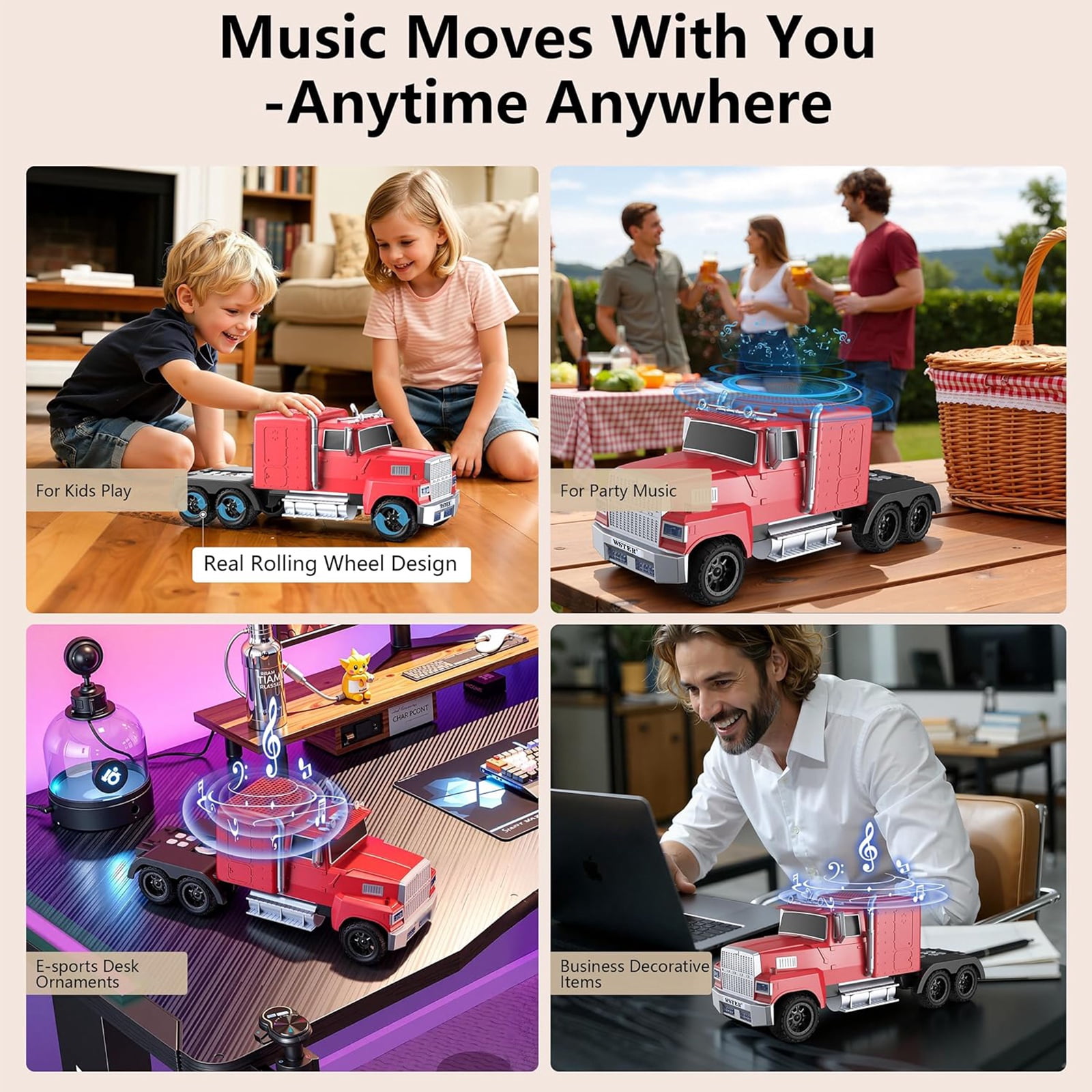 WSTER WS-570 Big Truck Model Bluetooth Speaker with USB TF Card AUX FM Radio TWS Pairing for Home OutdoorBeach Stereo Audio Subwoofers Birthday Gift(Red）
