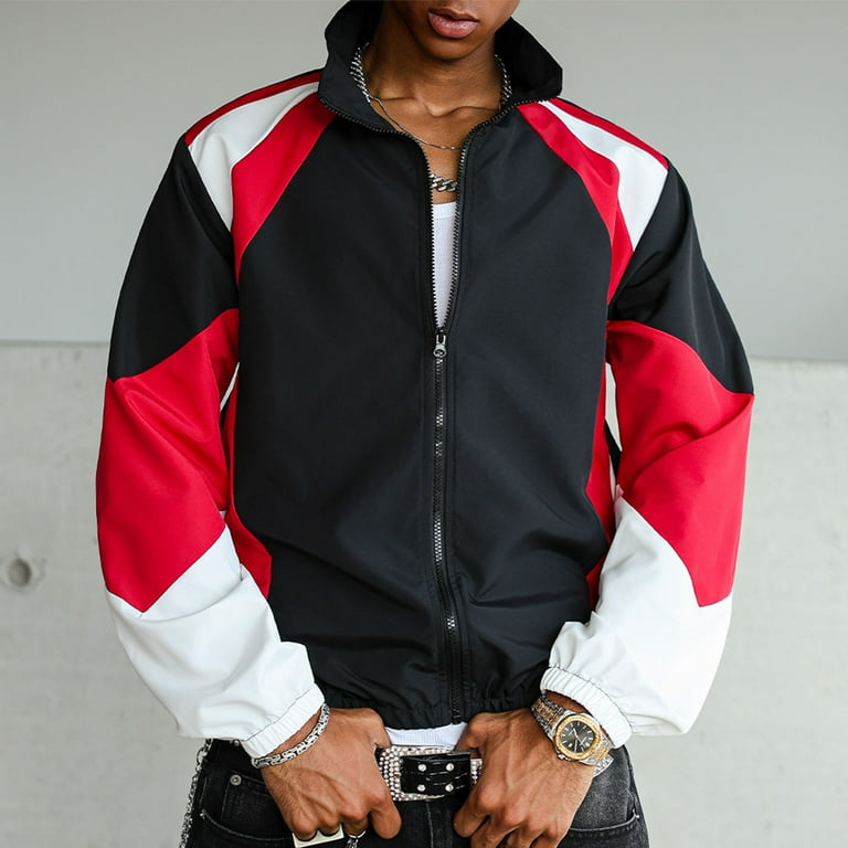 Xzbqbs Jackets for Men Varsity Jacket Zipper Color Block