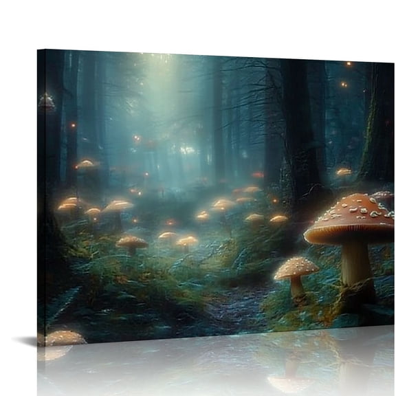 BCIIG Vintage Mushroom Canvas Wall Art Dark Moody Art Prints Dark Skies Forest Scenery  Dark Floral Artwork Vintage  Pictures Dark Mushroom Prints Dark Academia Paintings  20x16in