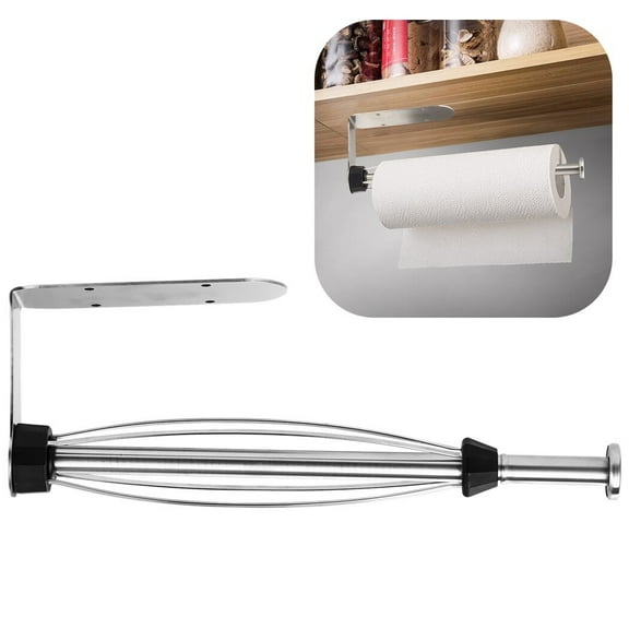 Paper Towel Holder, Wall Mount Stainless Steel Dual-Use Self Adhesive Paper Towel Dispenser Holder Under Cabinet with Screws and Damping Effect for Kitchen Bathroom