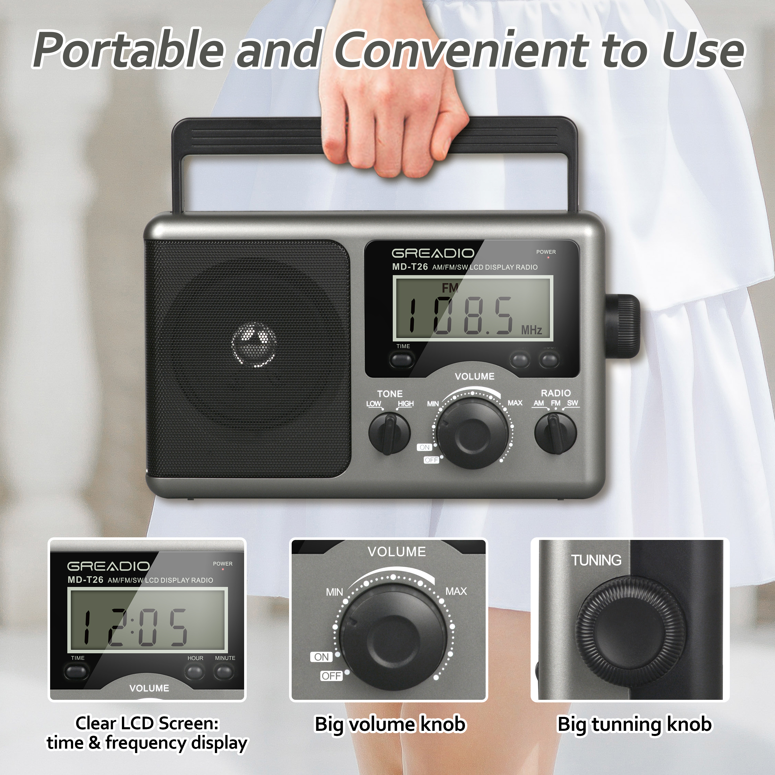 Greadio Portable AM FM Shortwave Radio with LCD Display photo 3