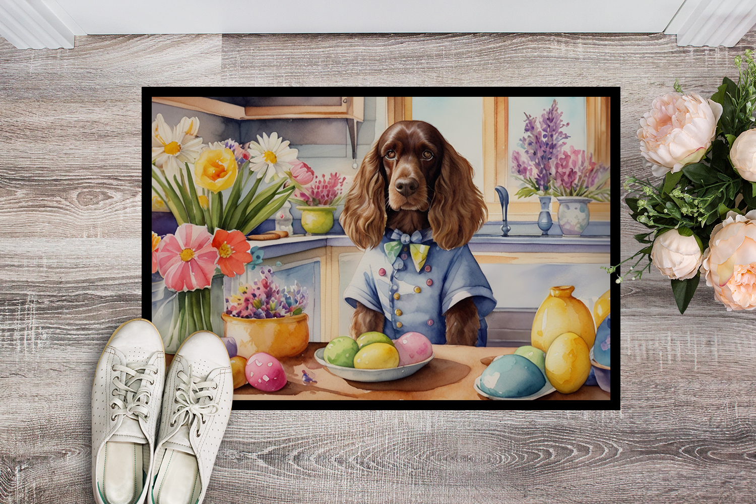 Decorating Easter Yorkshire Terrier Doormat