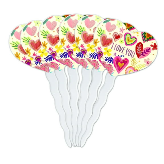 I Love You Valentine's Day Hearts Heart Love Cupcake Picks Toppers Decoration Set of 6