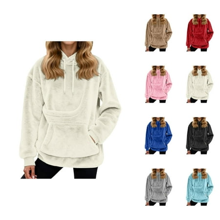 Pet Carrier Hoodie for Women 2025 Fall Winter Flannel Solid Color Hooded Sweatshirt with Puppy Kitten Pocket Pullover Top