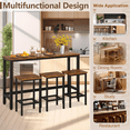 thumbnail image 4 of Small Kitchen Table Set for 3, Modern Dining Room Table Set with 3 Stools, Extra Long Bar Table Set, Wooden Pub Table, and Chairs Set, Saving Space Patio Restaurant Bistro Table Set, Brown, 4 of 9