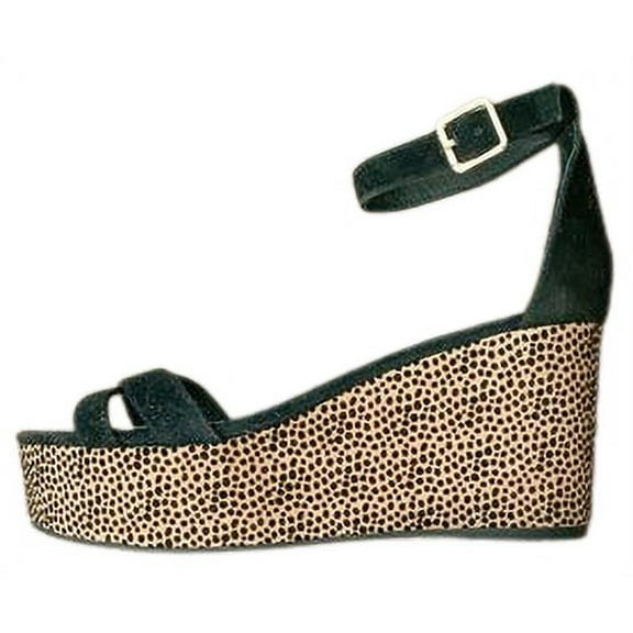 Cecelia New York Bella Black/Leopard Ankle Buckle Strap Platform Wedge Sandals (Black/Leopard, 10)