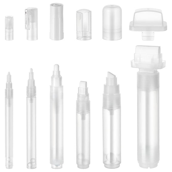 6 Pcs Empty Refillable Graffiti Markers Set - Clear Plastic, Assorted Sizes 11/13.5/17/18.5/24/46.5mm