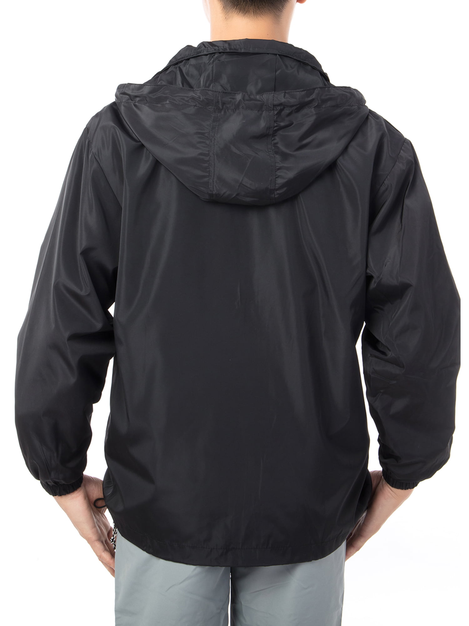 Men's Hooded Windbreaker Full Zip Pockets Lightweight Water-Resistant