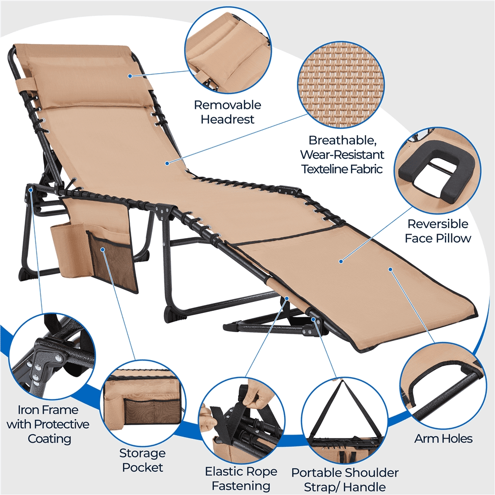 Renwick Outdoor Folding Adjustable Tanning Chair with Face Hole, Beige