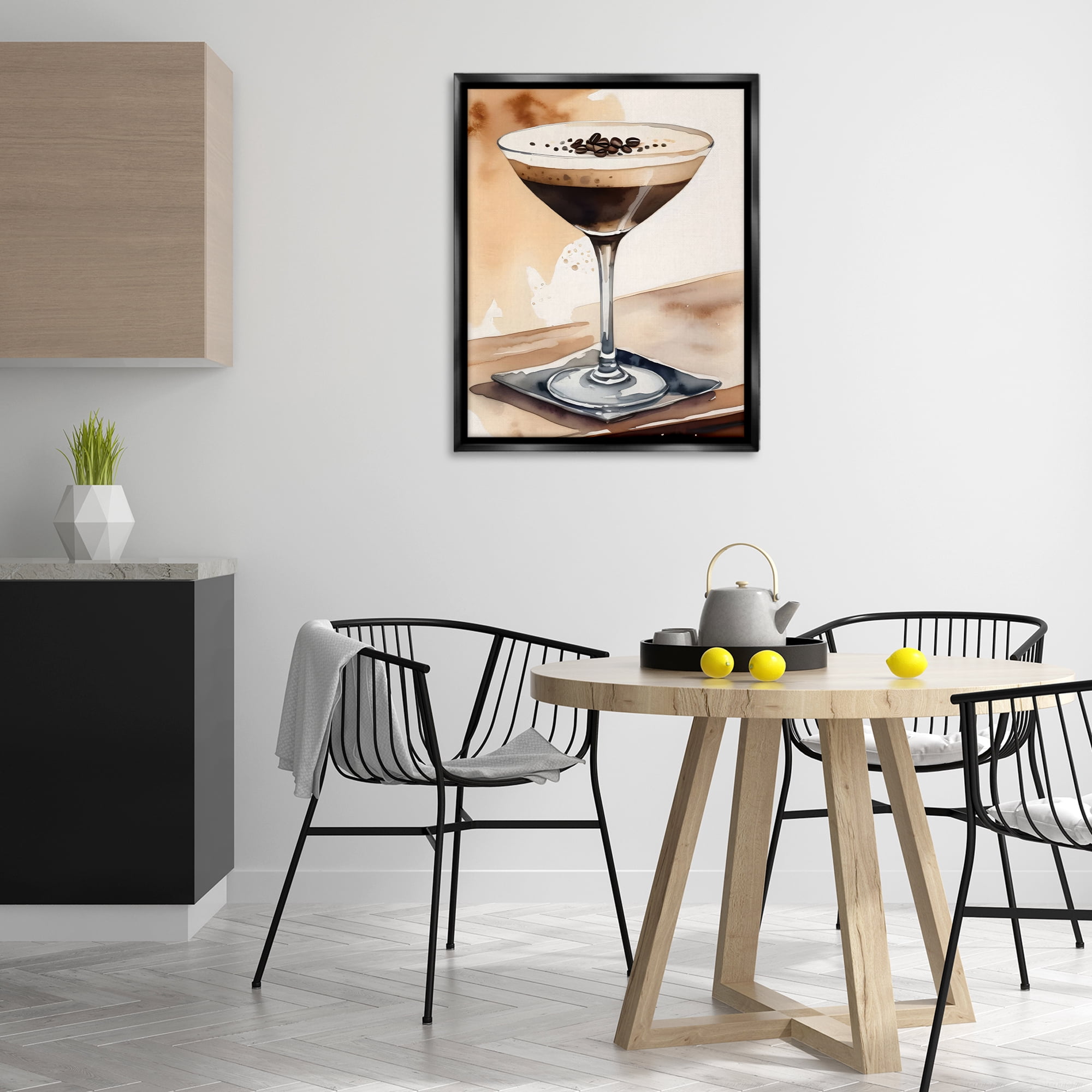 Stupell Industries Espresso Martini Watercolor Food & Beverage Painting Black Floater Framed Canvas Art Print Wall Art, 25 x 31
