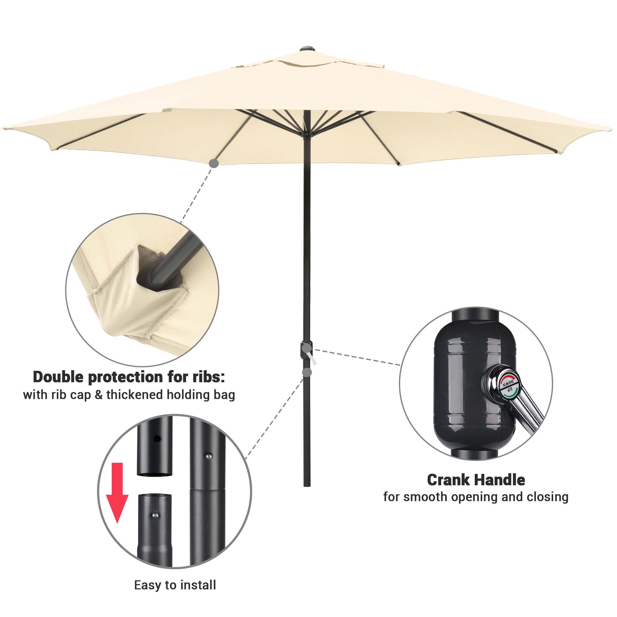 Yescom 13FT Aluminum Patio Umbrella 8-Rib Heavy Duty Table Parasol Crank Outdoor Garden Deck Beach Furniture