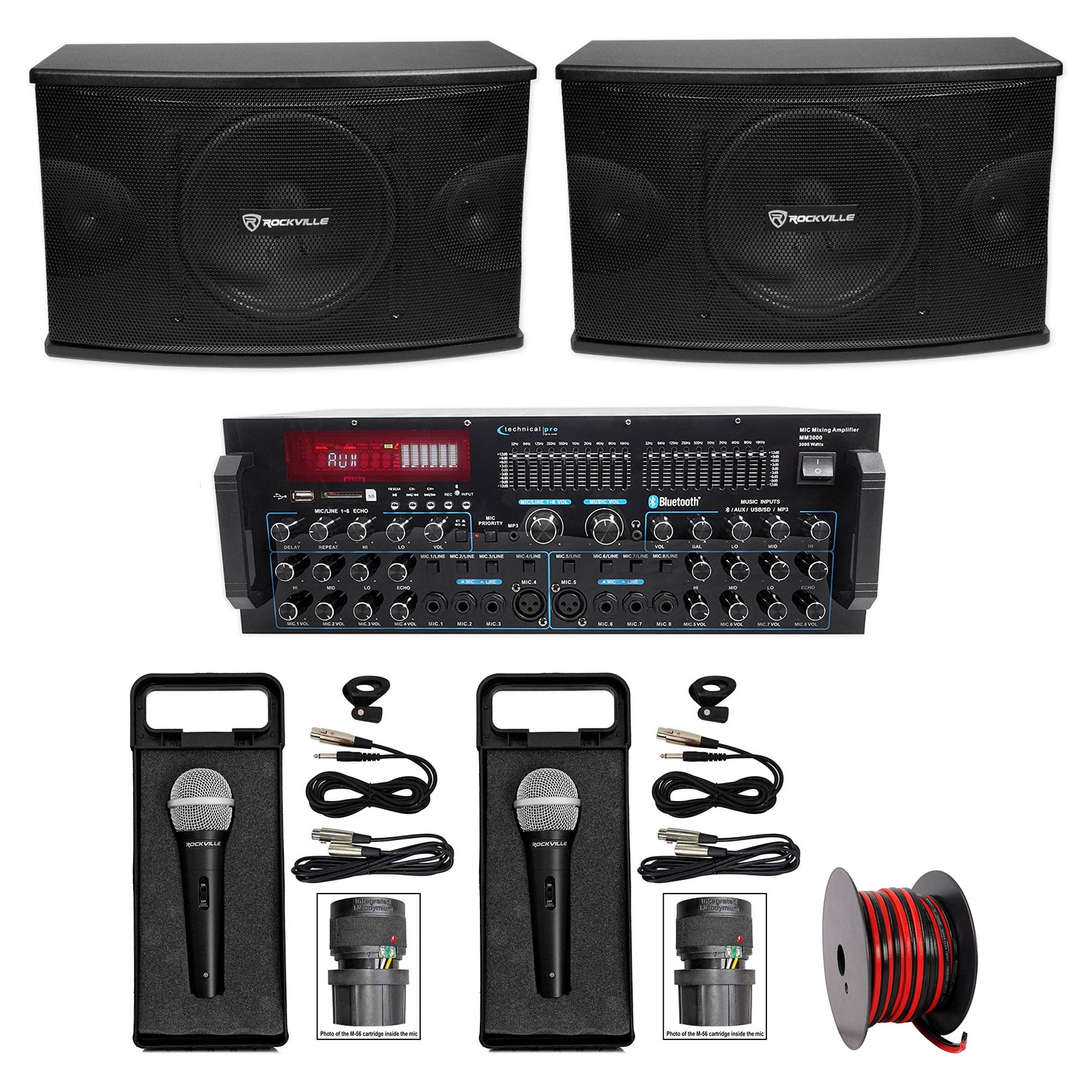 Rockville Karaoke Machine System w/Pair 10 Speakers+Bluetooth Mixer Amp+Mics 