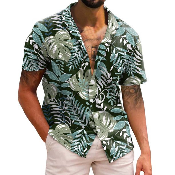 Camisas De Sport Para Hombre Hombres Casual Manga corta Primavera Verano Turndown Neck 3D Impreso Camisas Moda Top Blusa Camisas (Green, XXL)