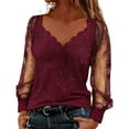 thumbnail image 2 of HongQid Women's Sheer Mesh Long Sleeve Shirts Going Out Tops Dressy V Neck Casual Work Blouse, 2 of 8