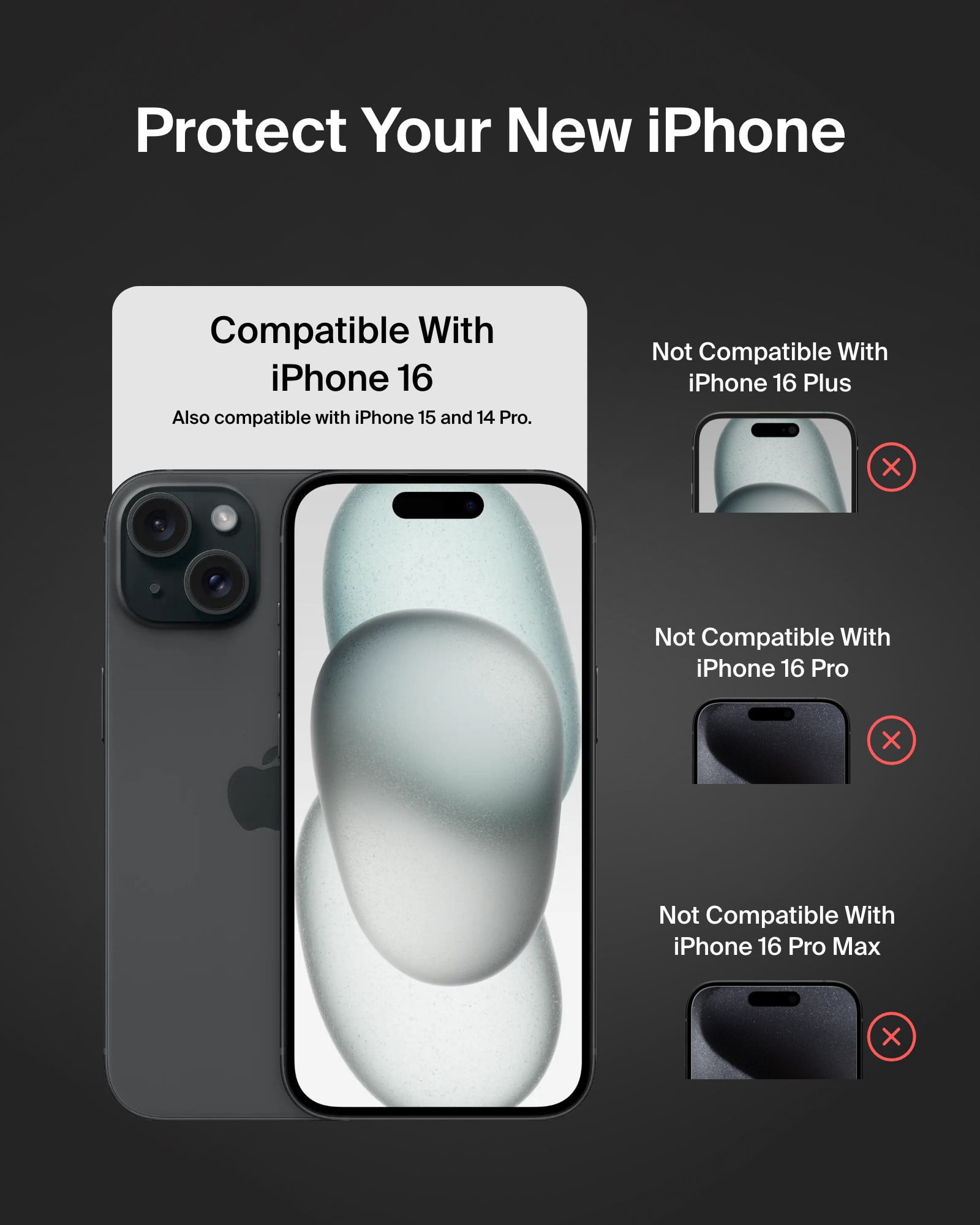 Belkin ScreenForce TemperedGlass Treated Screen Protector for iPhone 16, iPhone 15, & iPhone 14 Pro - Scratch-Resistant w/ - Includes Easy Align Frame for Bubble Free Application